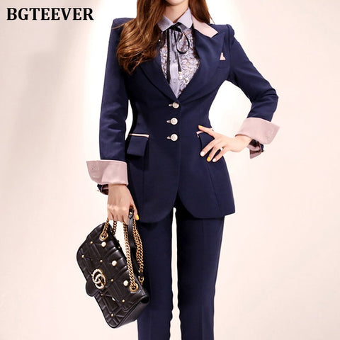 Stylish Patchwork Women Pant Suit Office Ladies Single-breasted Slim Women Blazer Suit Set Female Workwear Trouser Suit 2019