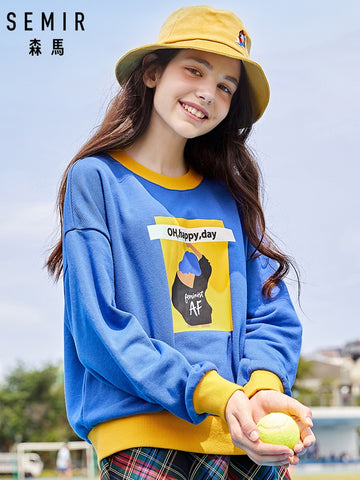 SEMIR Loose hoodies women 2019 new tide round neck pullover small fresh girl Korean long sleeve hoodies