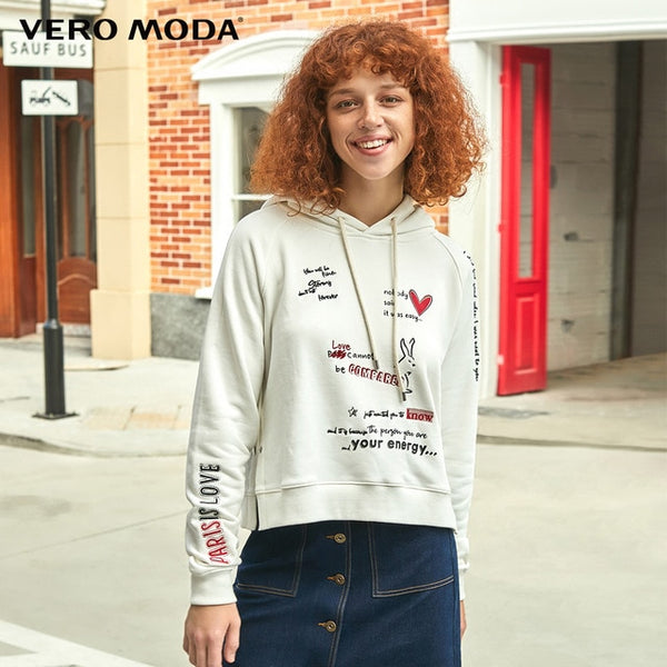 Vero Moda New Women's Letter Embroidery Hooded Brushed 100% Cotton Hoodie | 319433501