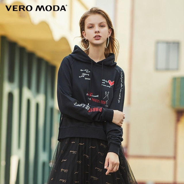 Vero Moda New Women's Letter Embroidery Hooded Brushed 100% Cotton Hoodie | 319433501