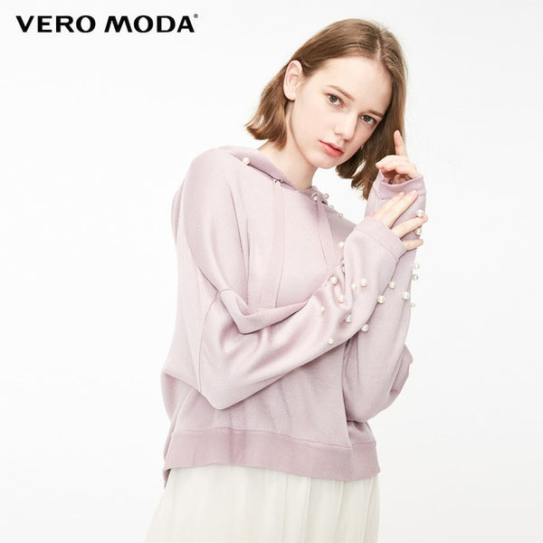 Vero Moda Women's Decorative Pearl Hoodied Loose Fit Knit | 319133508