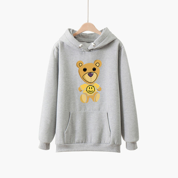 Justin Bieber drew house teddy bear printed Hoodies Sweatshirts Men Women high quality 100% Cotton Pullover Harajuku Streetwear