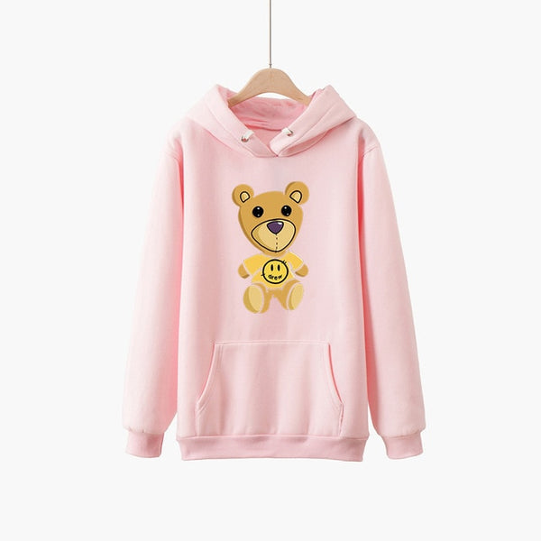 Justin Bieber drew house teddy bear printed Hoodies Sweatshirts Men Women high quality 100% Cotton Pullover Harajuku Streetwear