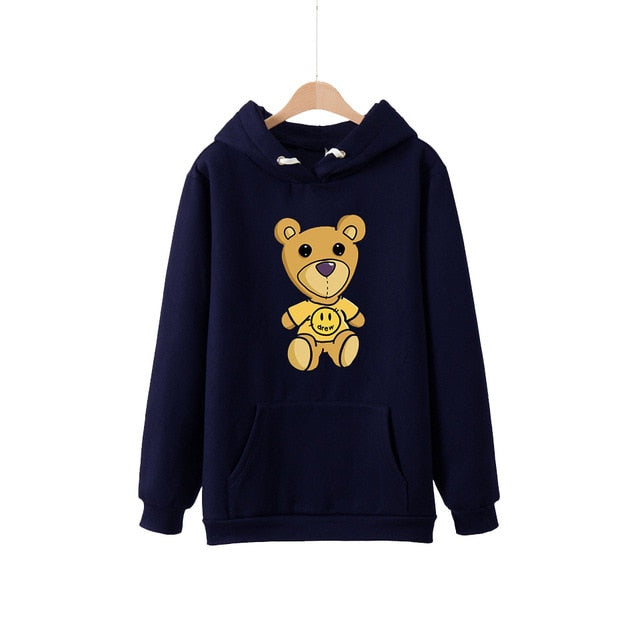 Justin Bieber drew house teddy bear printed Hoodies Sweatshirts Men Women high quality 100% Cotton Pullover Harajuku Streetwear