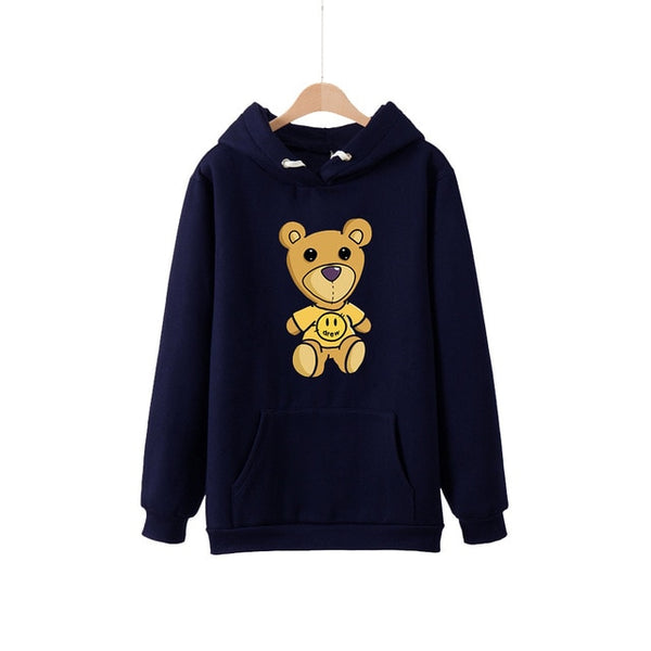 Justin Bieber drew house teddy bear printed Hoodies Sweatshirts Men Women high quality 100% Cotton Pullover Harajuku Streetwear