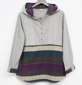 2020 New Women Fleece Fashion Casual National Style Long Sleeve Color Matching Pockets With Hood Outwear Plus Size Women Hoodie