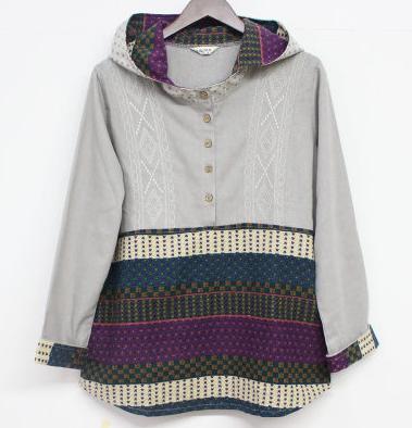2020 New Women Fleece Fashion Casual National Style Long Sleeve Color Matching Pockets With Hood Outwear Plus Size Women Hoodie