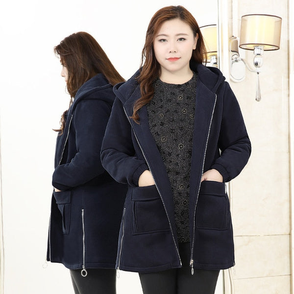 TUHAO 10XL Windbreaker  Women Autumn Winter Sweatshirt Hoodies Long Zipper NAVY Hooded Jacket Coat Outwear Plus Size WM07
