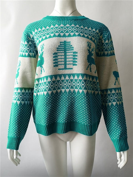 Madam clothing OWLPRINCESS Christmas Sweater Women Pullover Warm And Comfortable Elk + Trees Print Winter Knitted Sweater Femme