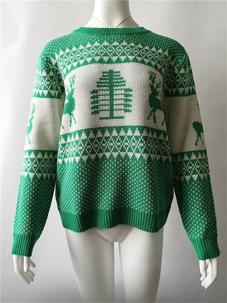 Madam clothing OWLPRINCESS Christmas Sweater Women Pullover Warm And Comfortable Elk + Trees Print Winter Knitted Sweater Femme