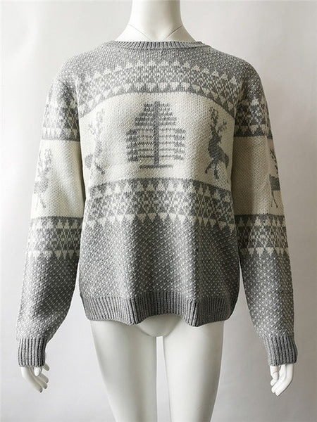 Madam clothing OWLPRINCESS Christmas Sweater Women Pullover Warm And Comfortable Elk + Trees Print Winter Knitted Sweater Femme