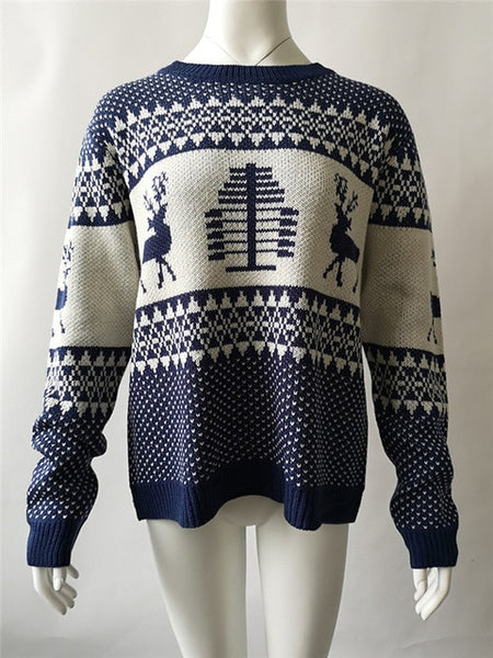 Madam clothing OWLPRINCESS Christmas Sweater Women Pullover Warm And Comfortable Elk + Trees Print Winter Knitted Sweater Femme
