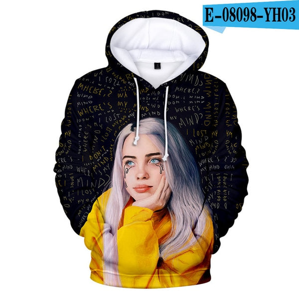 Suitable 3D Billie Eilish Hoodies Women girls kids Sweatshirts Fashion 3D Billie Eilish Autumn Hoodie Casual girls pullovers