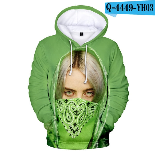 Suitable 3D Billie Eilish Hoodies Women girls kids Sweatshirts Fashion 3D Billie Eilish Autumn Hoodie Casual girls pullovers