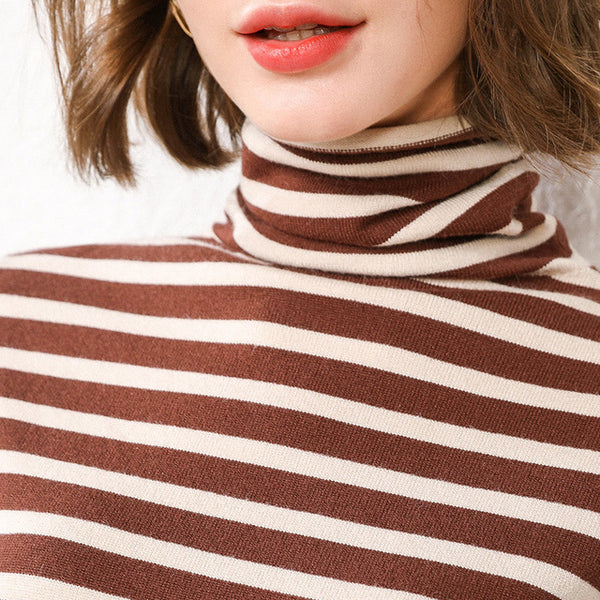 Duckwaver Striped Turtleneck Pullover Women 2020 Winter Thick Sweater Red Korean Ladies Knitted Sweater Black Top Pull Femme