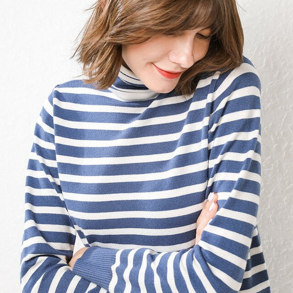 Duckwaver Striped Turtleneck Pullover Women 2020 Winter Thick Sweater Red Korean Ladies Knitted Sweater Black Top Pull Femme
