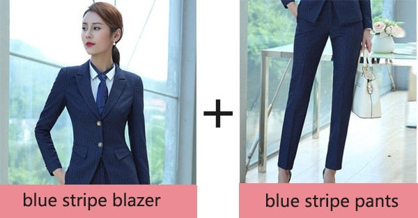 Blazer suit set for women stripe long sleeve pant suit office lady button temperament Shitsuke woman business suits female suits
