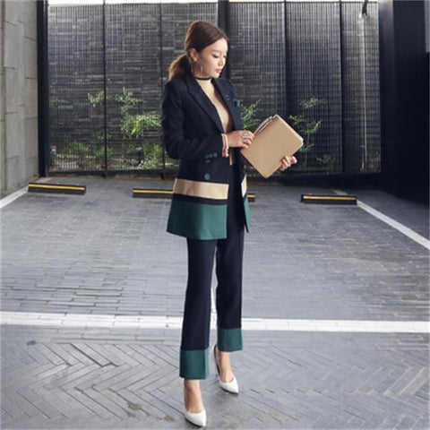 HIGH QUALITY Long Section Business Pant Suits Formal Women Business Work Wear Sets Winter Slim Fashion Ladies Suit set 2 pieces