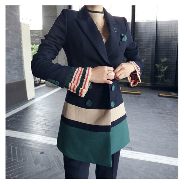 HIGH QUALITY Long Section Business Pant Suits Formal Women Business Work Wear Sets Winter Slim Fashion Ladies Suit set 2 pieces