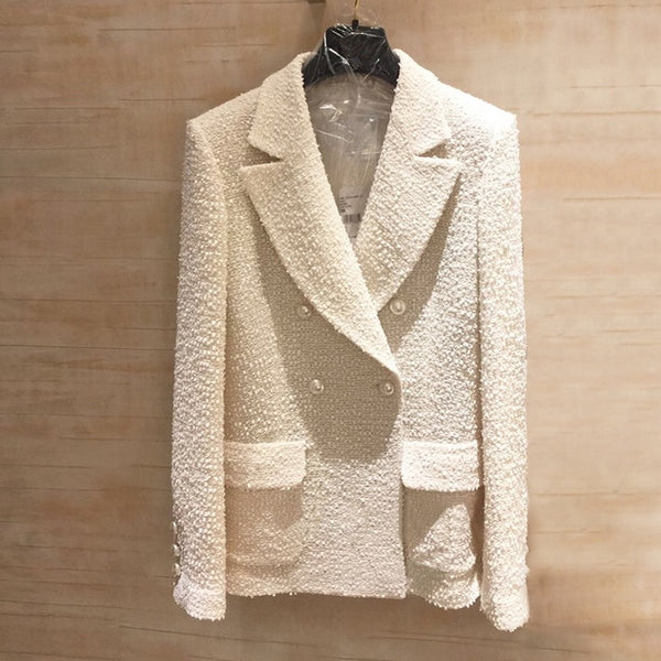Women white Slim Tweed Blazer Pant Suits Female suit dress Women's Business Office Tweed Jacket+Pants Ladies Suit Set