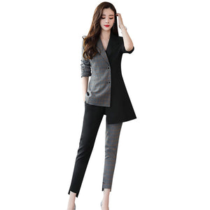 YASUGUOJI new 2019 fashion woman suits lady suit office irregularity patchwork two pieces pant suits for women korean suits set