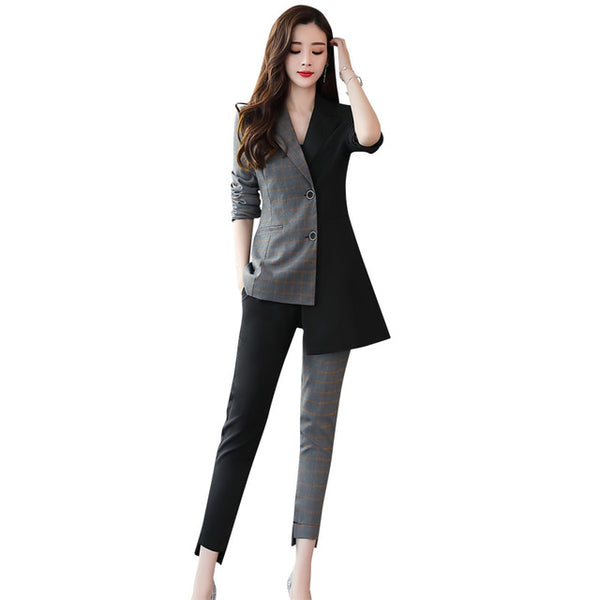 YASUGUOJI new 2019 fashion woman suits lady suit office irregularity patchwork two pieces pant suits for women korean suits set